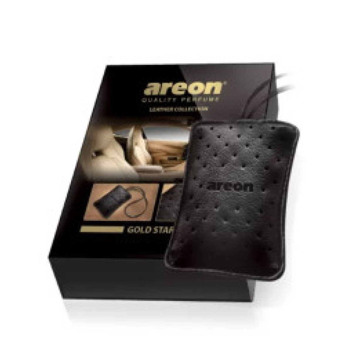 AREON Leather Gold Star oro gaiviklis dėžutėje AREON Leather Gold Star oro gaiviklis dėžutėje