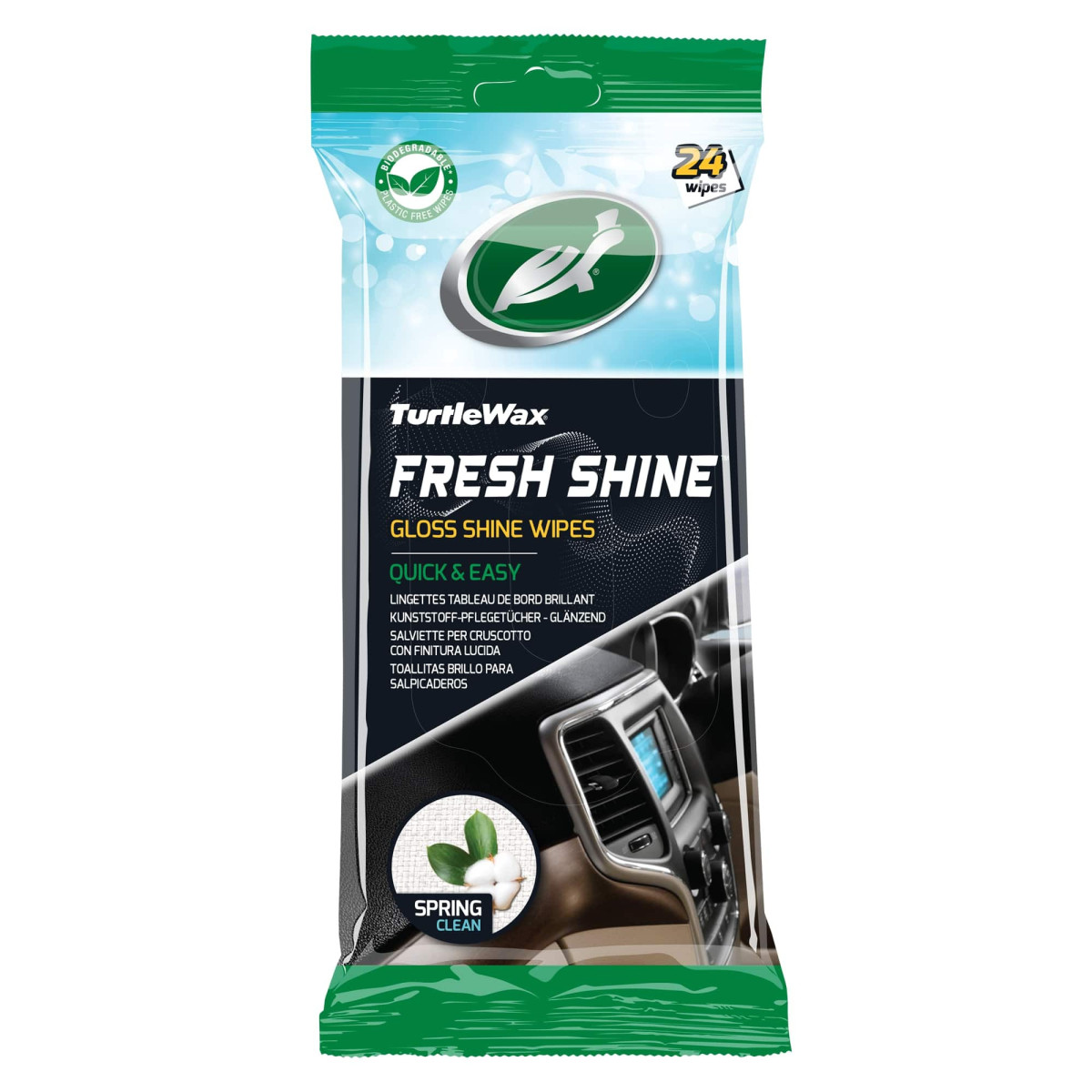 TURTLE WAX Fresh shine gloss wipes, blizgios salono plastiko servetėlės, 24 vnt