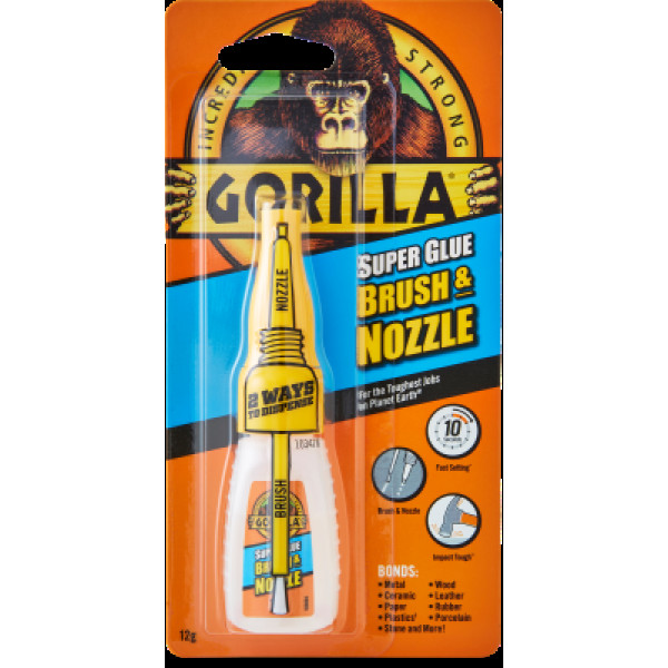 GORILLA Superglue Brush & Nozzle, Universalūs momentiniai klijai, 12 g