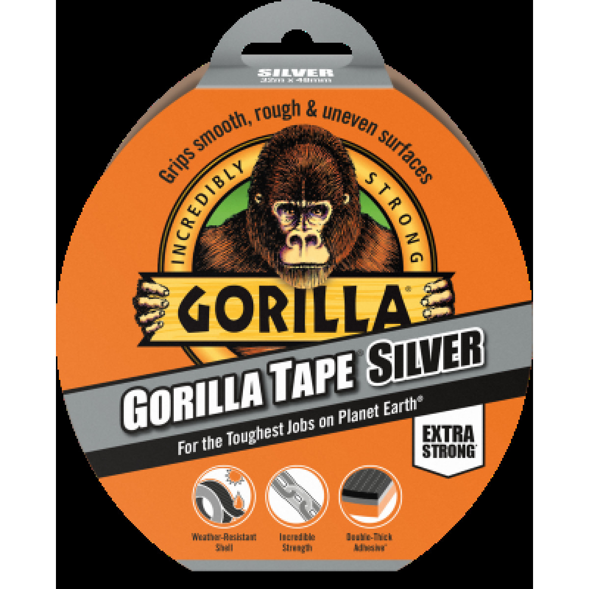 Gorilla Tape Silver 32mx48mm, lipni juosta, pilka
