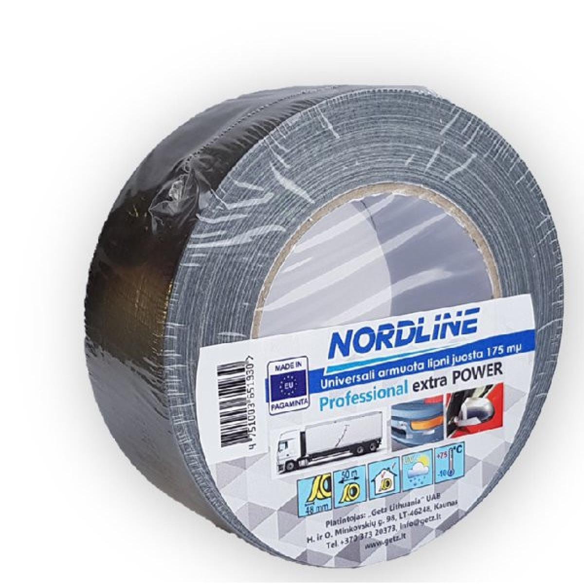 NORDLINE PREMIUM armuota audinio juosta, atspari drėgmei, pilka, 48mmX50m