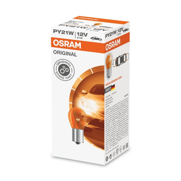 OSRAM Automobilinė lemputė 21W 12V BAU15S (geltona), 1vnt