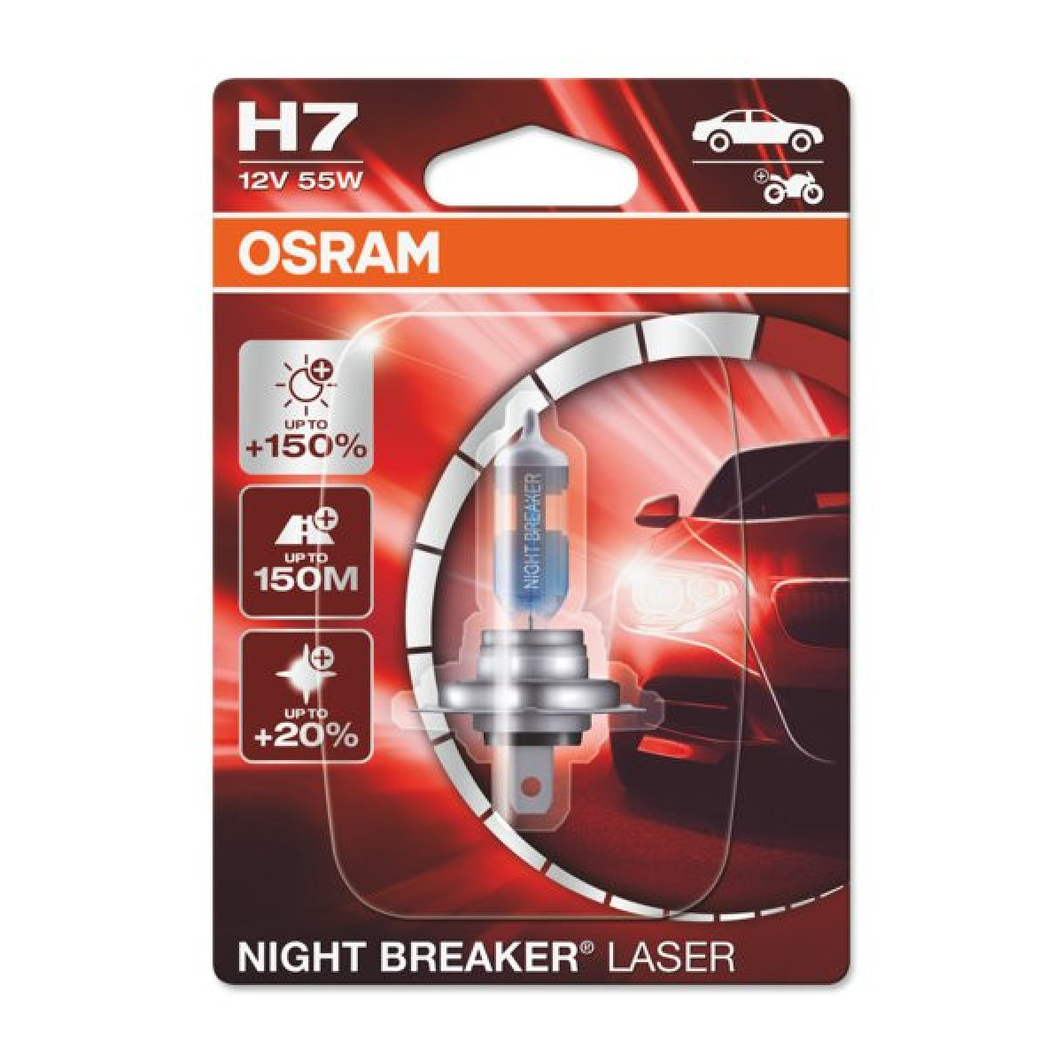 OSRAM Automobilinė lemputė NIGHT BREAKER LASER +150% H7 55W 12V PX26D, 1vnt