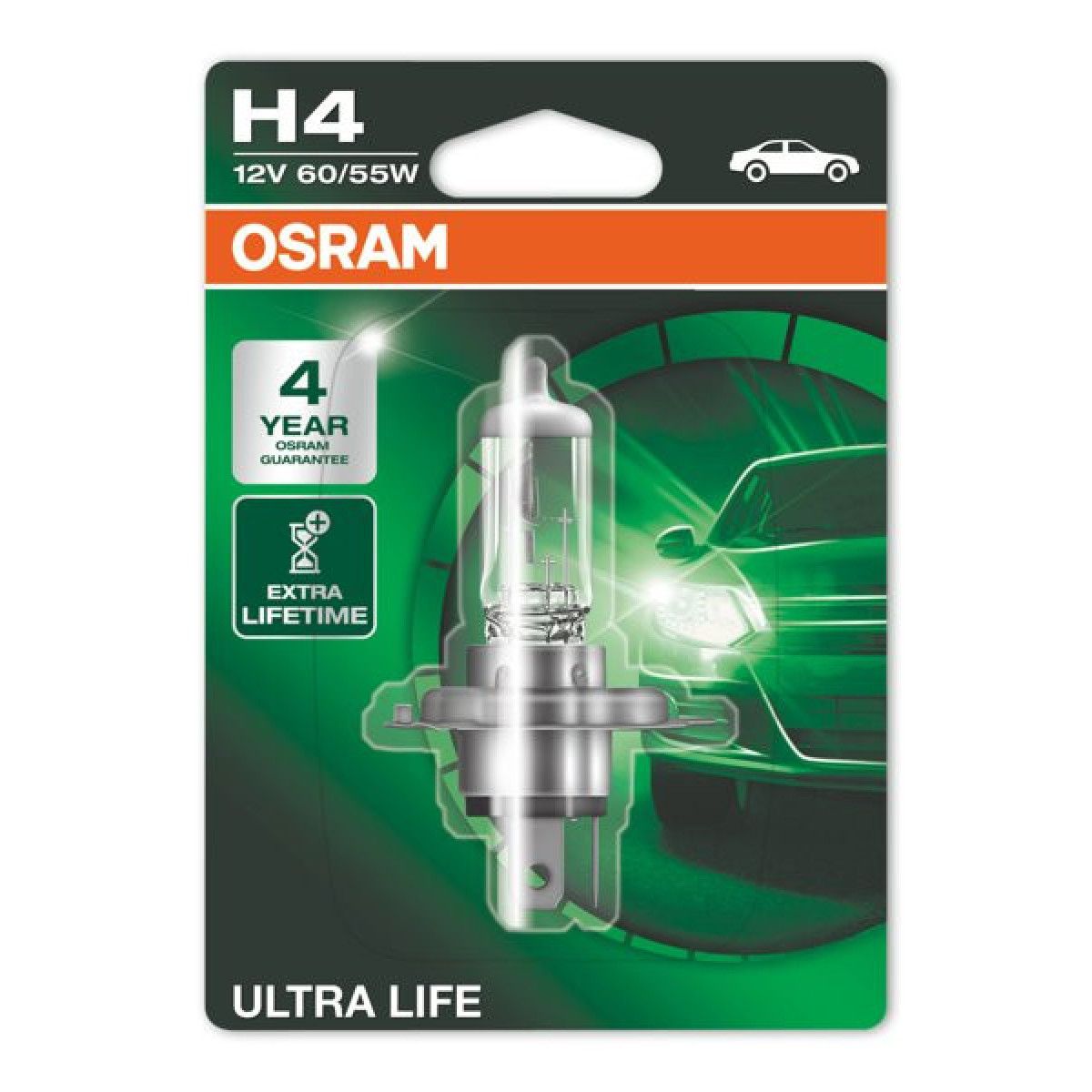 OSRAM Automobilinė lemputė, ULTRA LIFE H4 60/55W 12V P43T, 1vnt