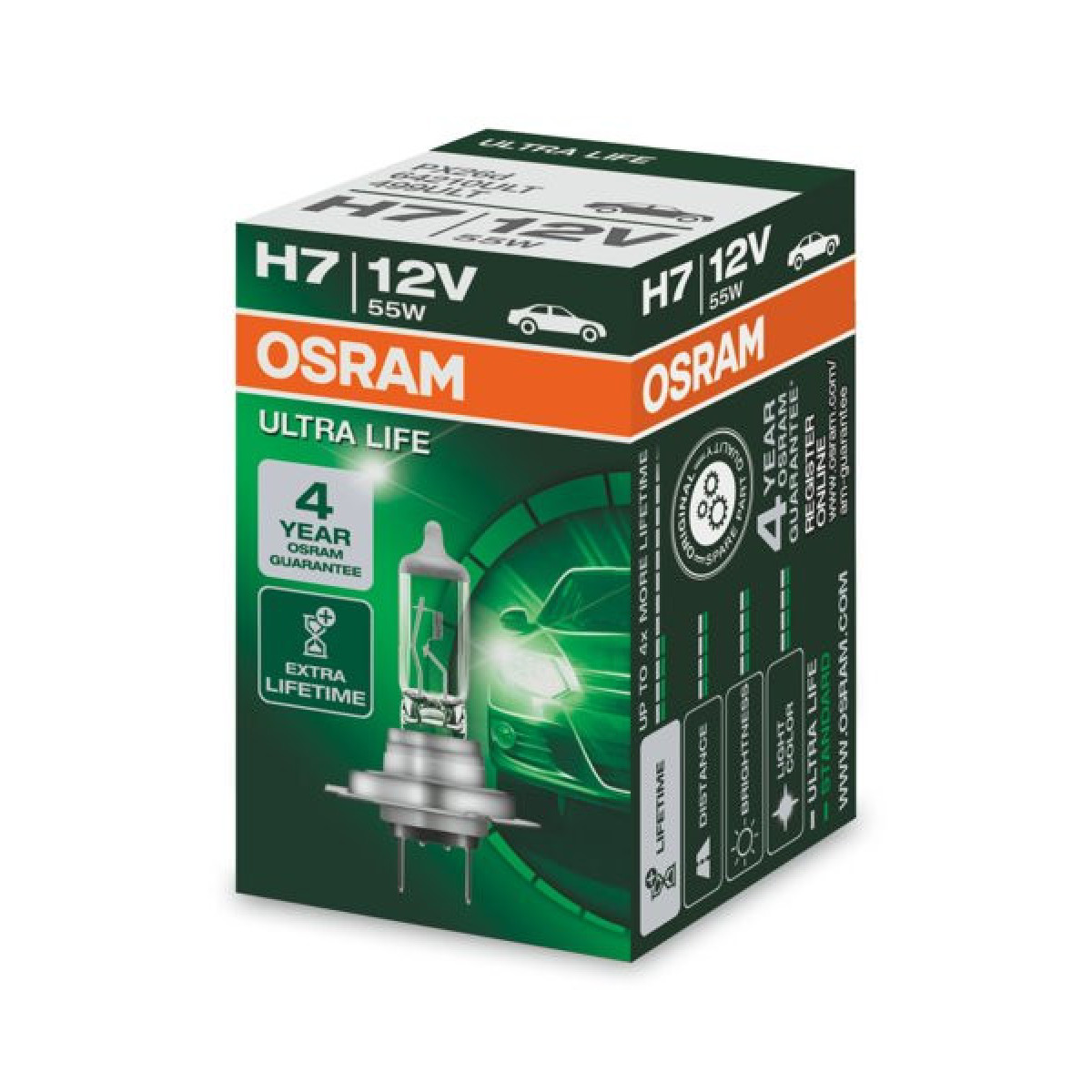 OSRAM Automobilinė lemputė, ULTRA LIFE H7 55W 12V PX26D, 1vnt