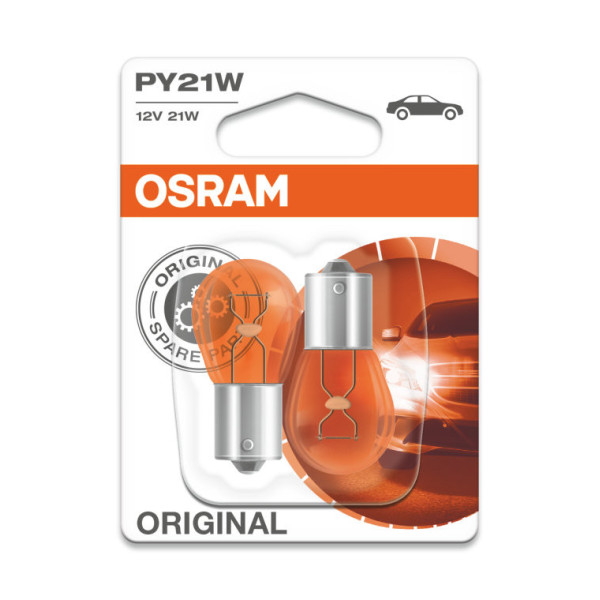 OSRAM Automobilinės lemputės 21W 12V BAU15S (geltona), 2vnt