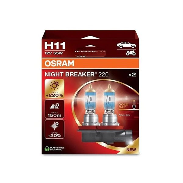 OSRAM Automobilinės lemputės NIGHT BREAKER +220% H11 55W 12V PGJ19-2, 2vnt