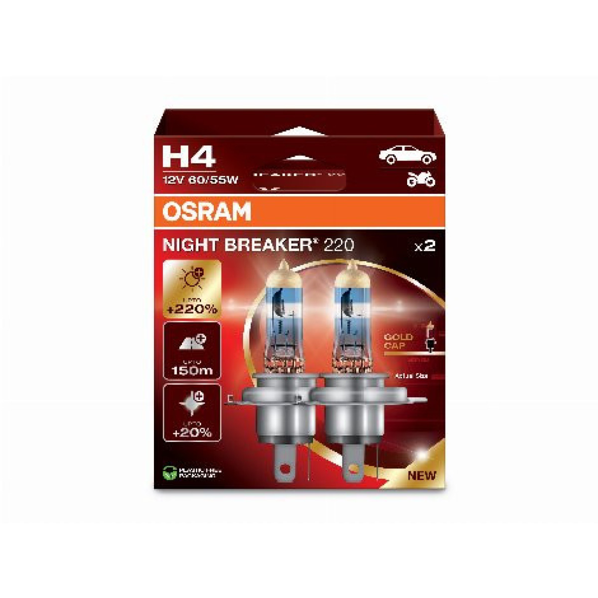 OSRAM Automobilinės lemputės NIGHT BREAKER +220% H4 60/55W 12V P43T, 2vnt
