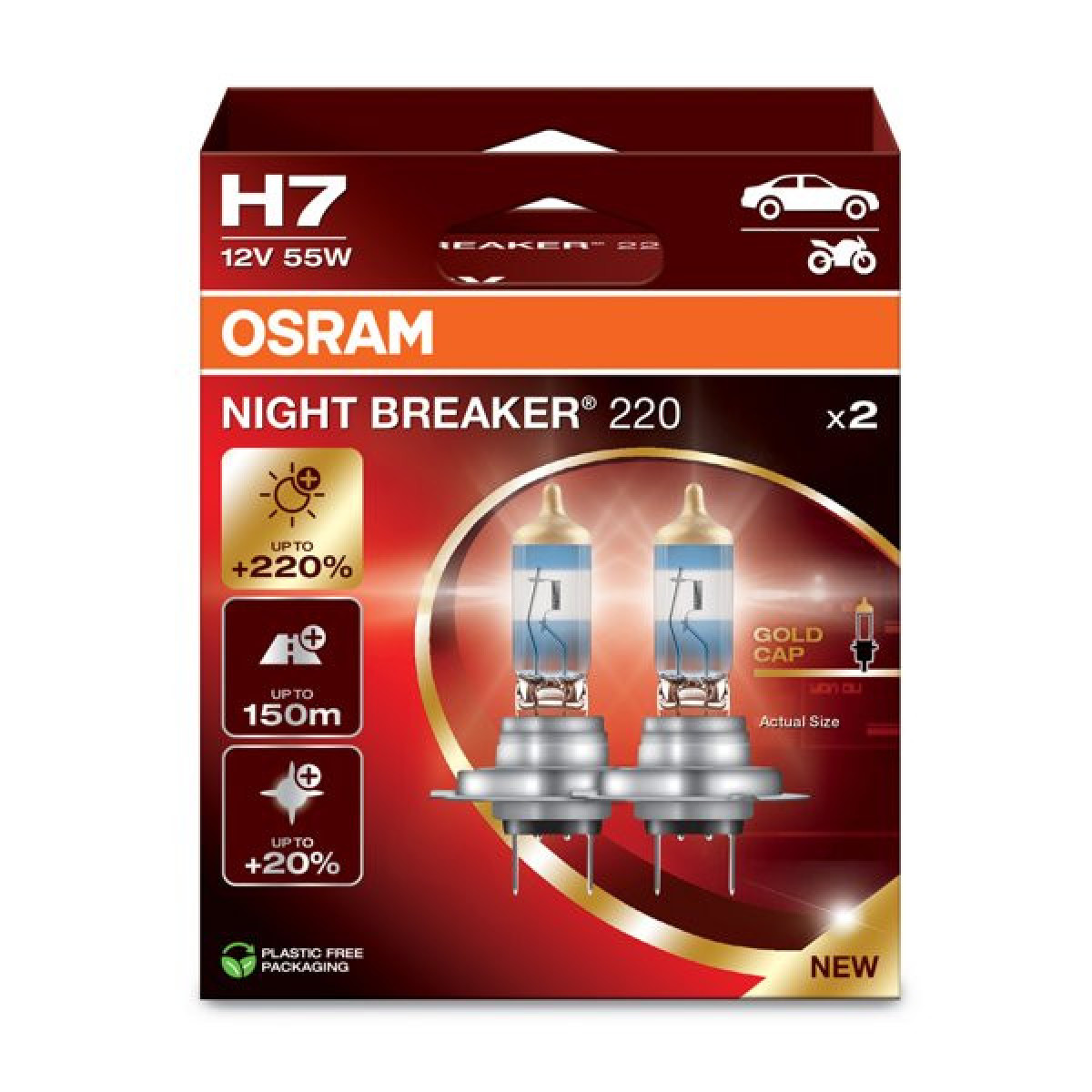 OSRAM Automobilinės lemputės NIGHT BREAKER +220% H7 55W 12V PX26D, 2vnt