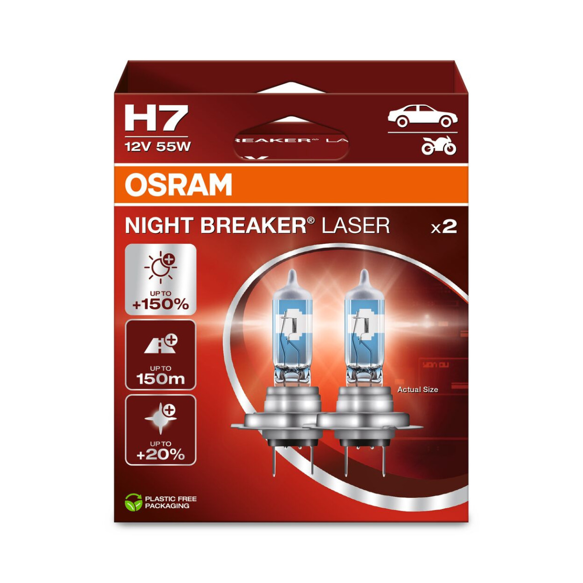 OSRAM Automobilinės lemputės NIGHT BREAKER LASER +150% H7 55W 12V PX26D, 2vnt