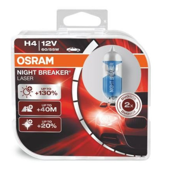 OSRAM Automobilinės lemputės Night Breaker Laser H4 60/55W 12V P43T, 2vnt
