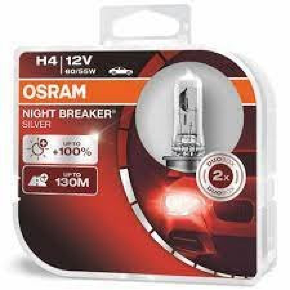 OSRAM Automobilinės lemputės NIGHT BREAKER SILVER +100% H4 60/55W 12V P43T, 2vnt