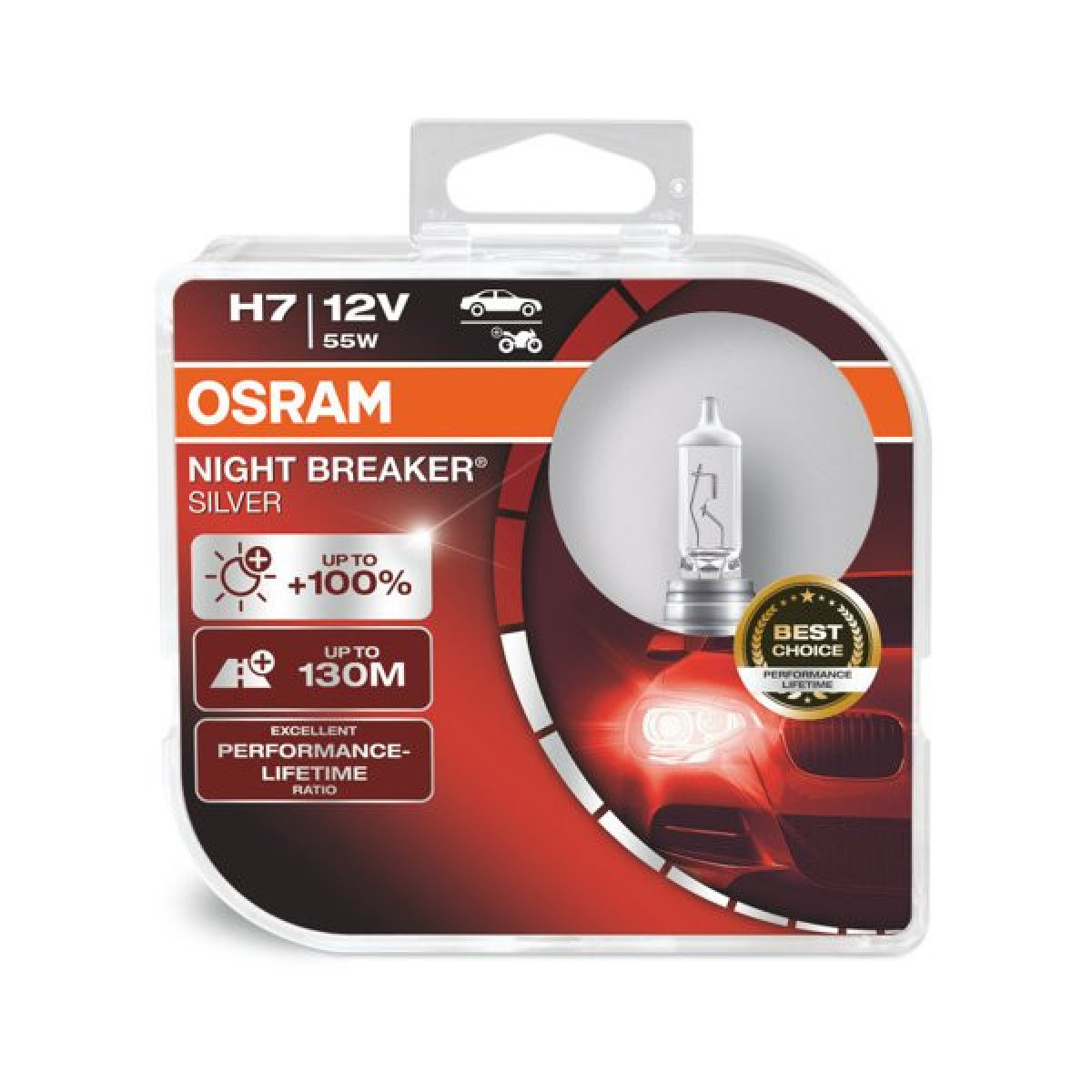 OSRAM Automobilinės lemputės NIGHT BREAKER SILVER +100% H7 55W 12V PX26D, 2vnt