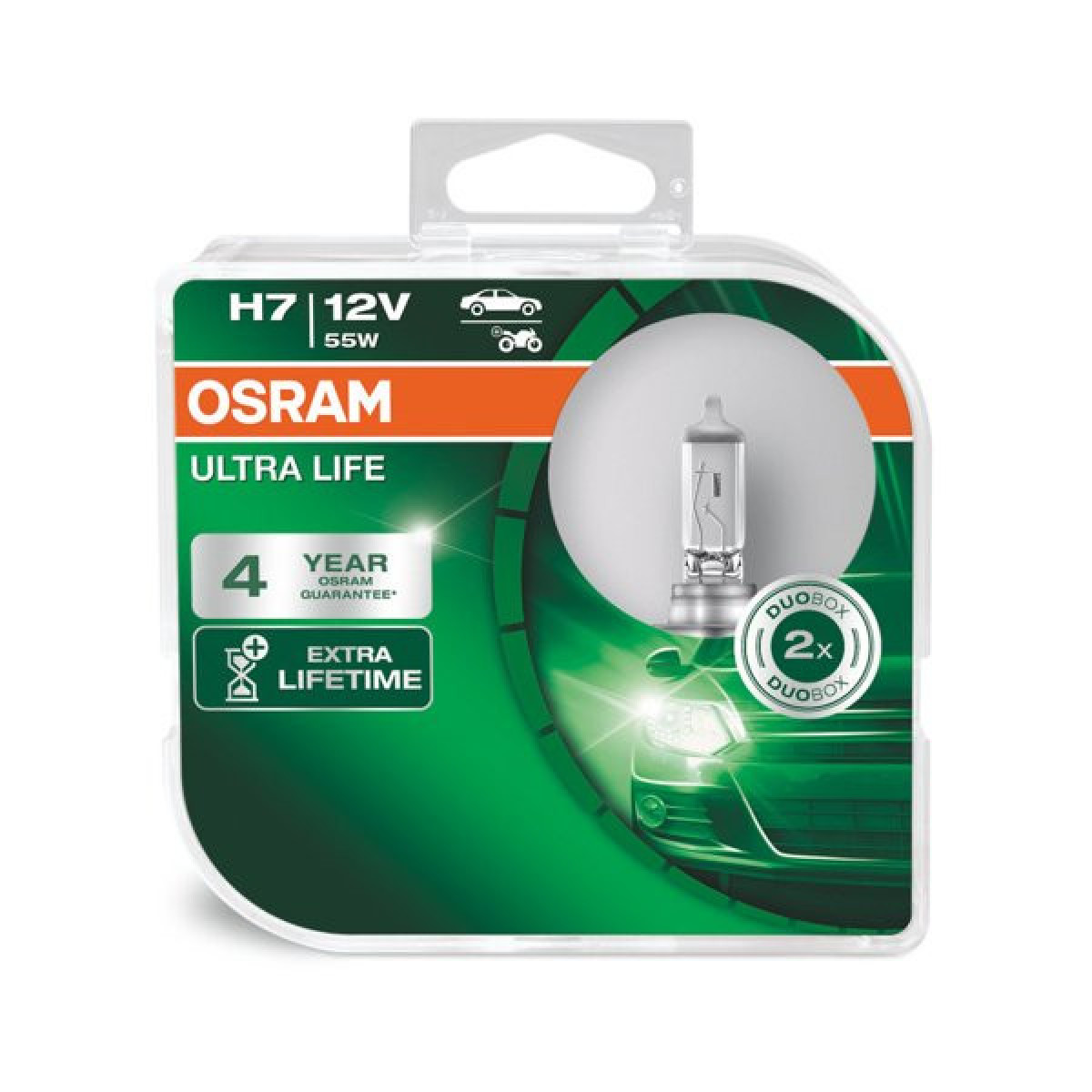 OSRAM Automobilinės lemputės, ULTRA LIFE H7 55W 12V PX26D, 2vnt