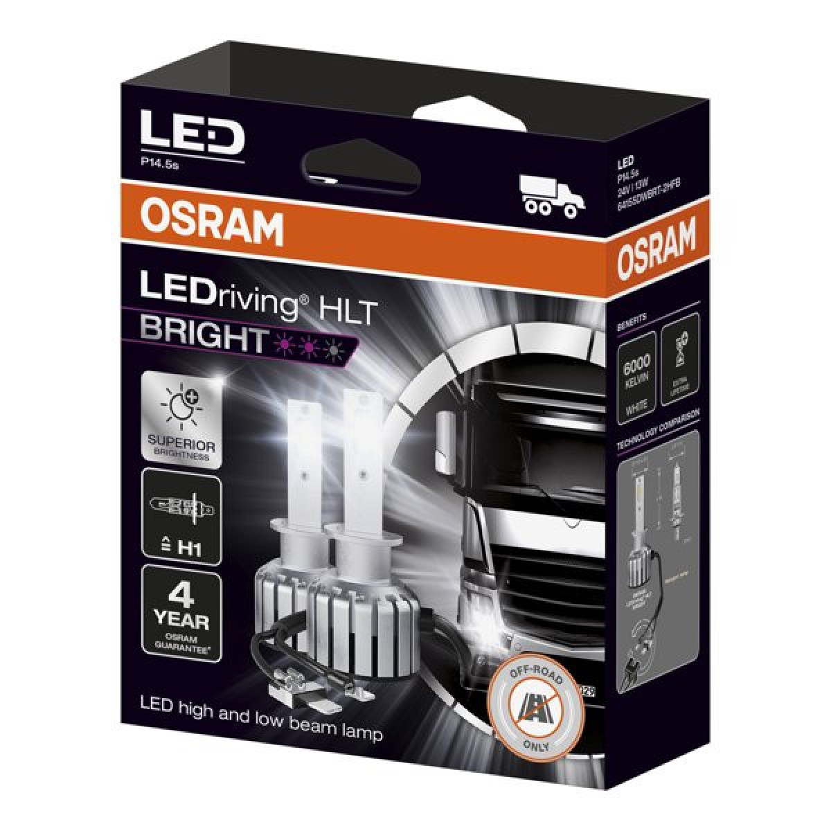 OSRAM LED Automobilinės lemputės H1 13W 24V P14.5SAX23, 2vnt
