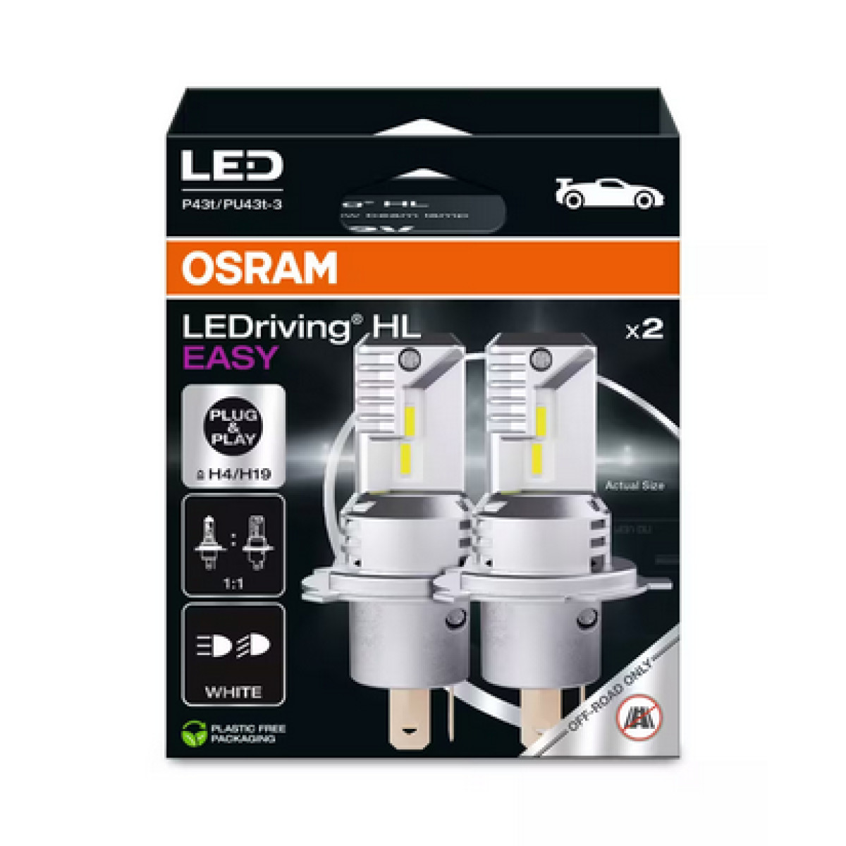 OSRAM LED Automobilinės lemputės  H4/H19  12V 1400/1150lm(HB/LB) 6000K, 2vnt.