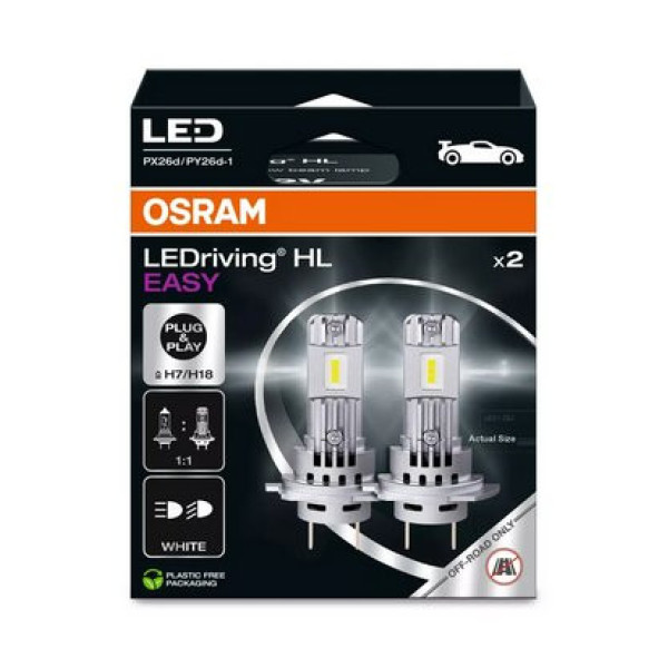 OSRAM LEDriving HL EASY GEN2 H7/H18, Automobilinės lemputės, 12V 16W 6500K 1400lm, 2 vnt
