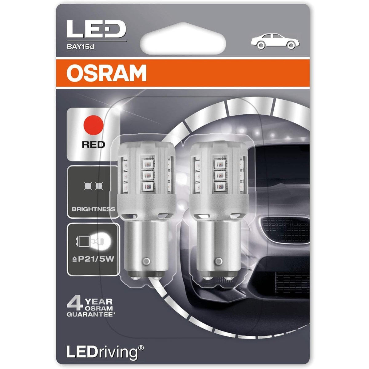 OSRAM Automobilinės lemputės LED 12V P21/5W Red, 2vnt