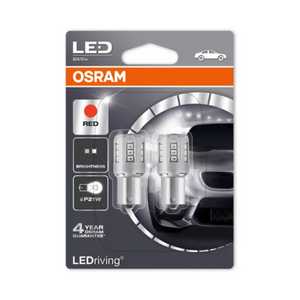 OSRAM Automobilinės lemputės LED 12V P21W Red , 2vnt OSRAM Automobilinės lemputės LED 12V P21W Red , 2vnt