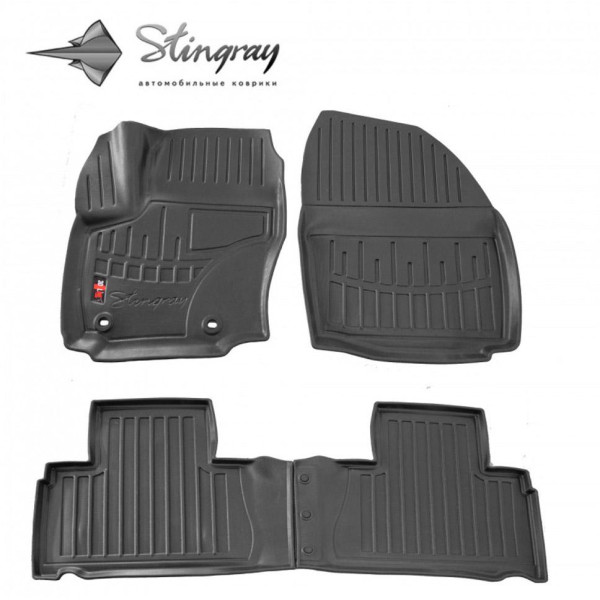 Guminiai 3D kilimėliai FORD Galaxy WA6 2006-2015m., 4 pc. (Ovalūs tvirtinimai) / juoda / 5007134 / paaukštintais kraštais