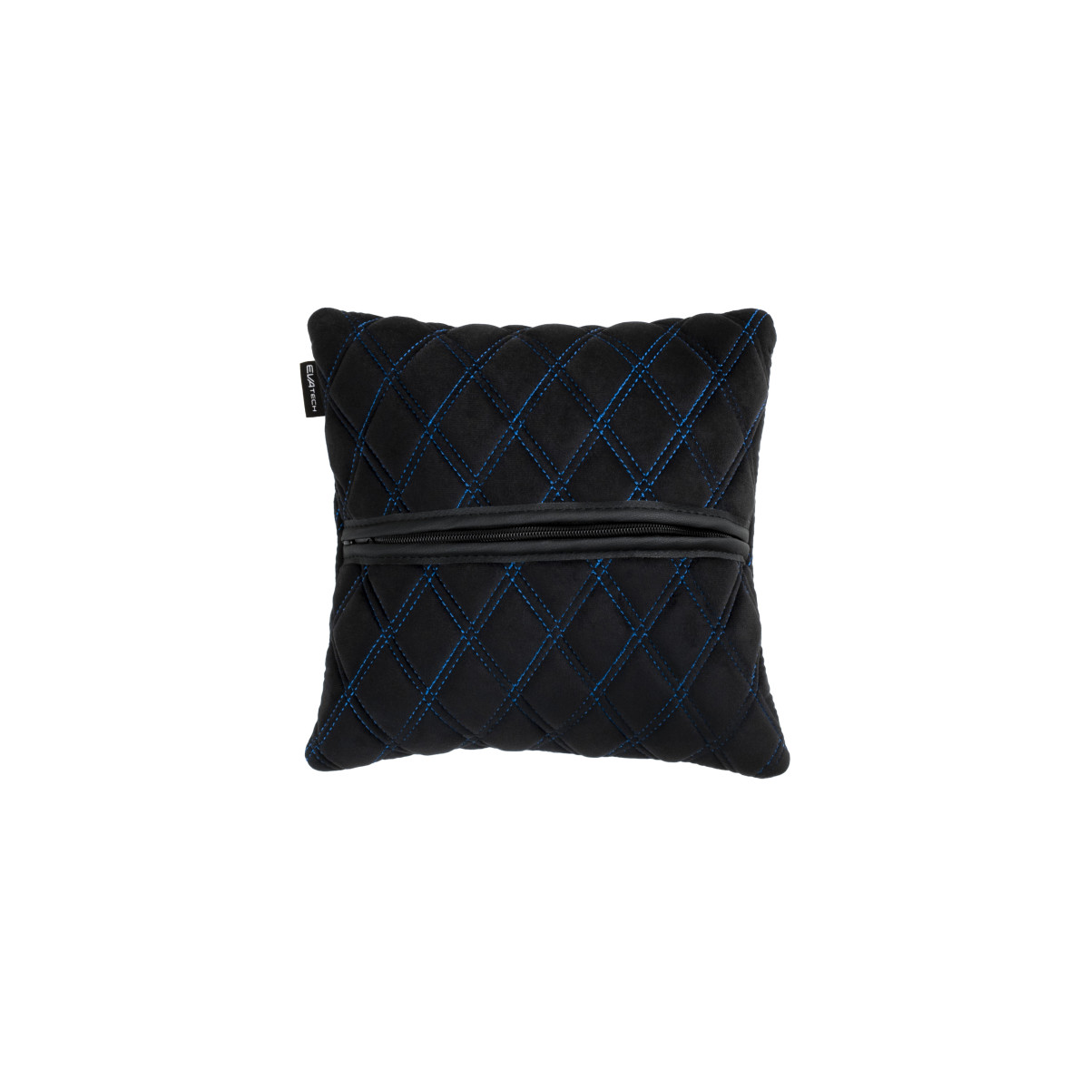 Automobilio pagalvė EVAtech 30x30 cm - juoda / mėlynos siūlės Automobilio pagalvė EVAtech 30x30 cm - juoda / mėlynos siūlės