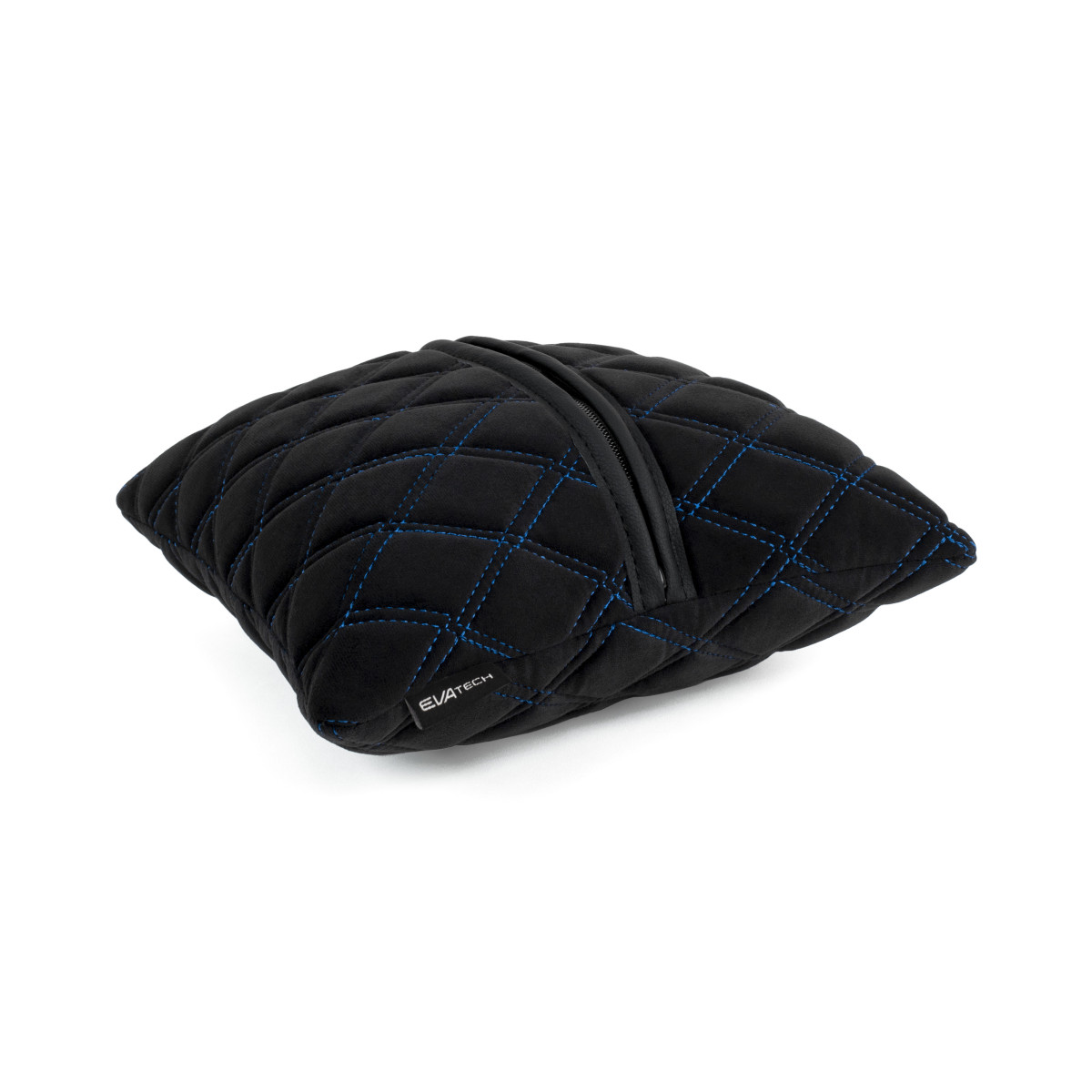 Automobilio pagalvė EVAtech 30x30 cm - juoda / mėlynos siūlės Automobilio pagalvė EVAtech 30x30 cm - juoda / mėlynos siūlės