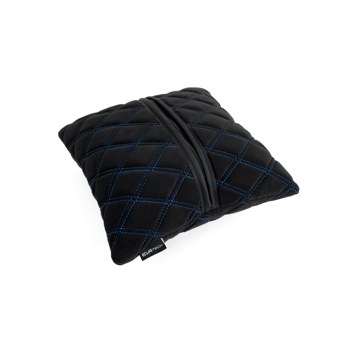 Automobilio pagalvė EVAtech 30x30 cm - juoda / mėlynos siūlės Automobilio pagalvė EVAtech 30x30 cm - juoda / mėlynos siūlės
