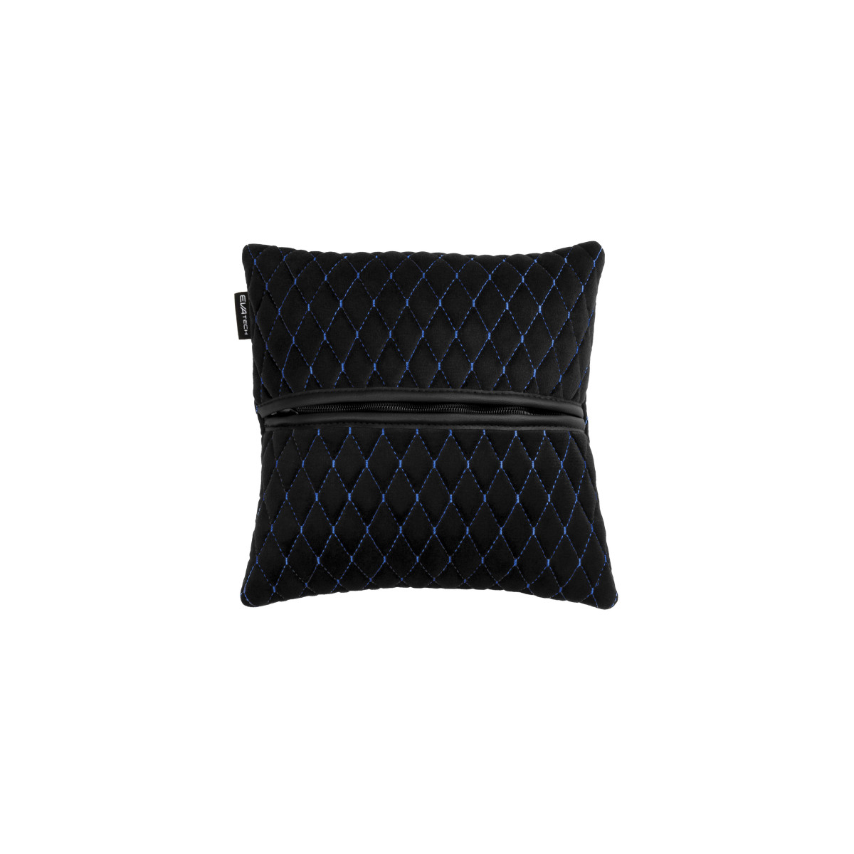 Automobilio pagalvė EVAtech 30x30 cm - juoda / mėlynos siūlės Automobilio pagalvė EVAtech 30x30 cm - juoda / mėlynos siūlės