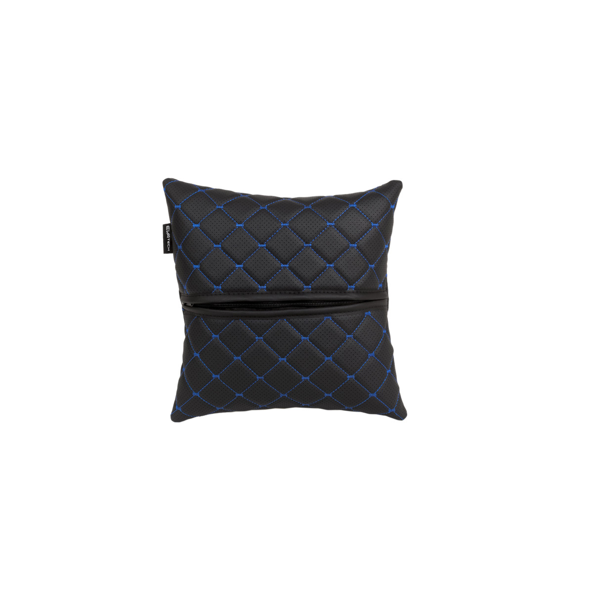 Automobilio pagalvė EVAtech ECO 30x30 cm - juoda / mėlynos siūlės Automobilio pagalvė EVAtech ECO 30x30 cm - juoda / mėlynos siūlės