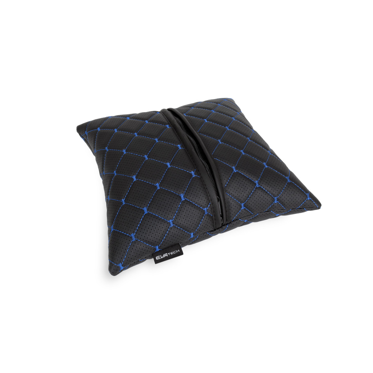 Automobilio pagalvė EVAtech ECO 30x30 cm - juoda / mėlynos siūlės Automobilio pagalvė EVAtech ECO 30x30 cm - juoda / mėlynos siūlės