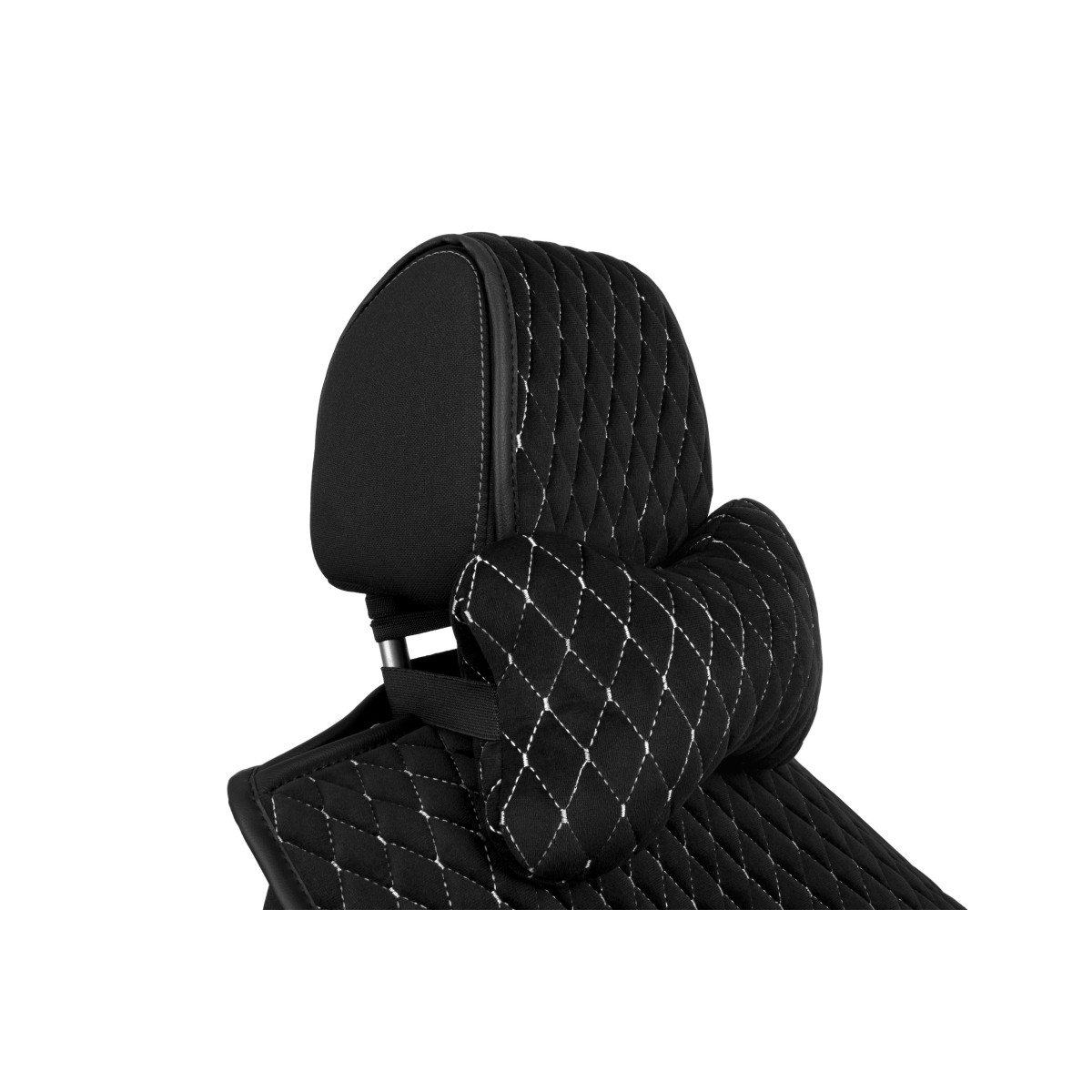 Automobilio sėdynės galvos atramos pagalvė EVAtech 27x16 cm - juoda / baltos siūlės Automobilio sėdynės galvos atramos pagalvė EVAtech 27x16 cm - juoda / baltos siūlės