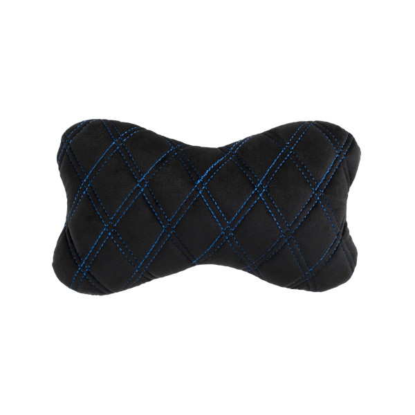 Automobilio sėdynės galvos atramos pagalvė EVAtech 27x16 cm - juoda / mėlynos siūlės