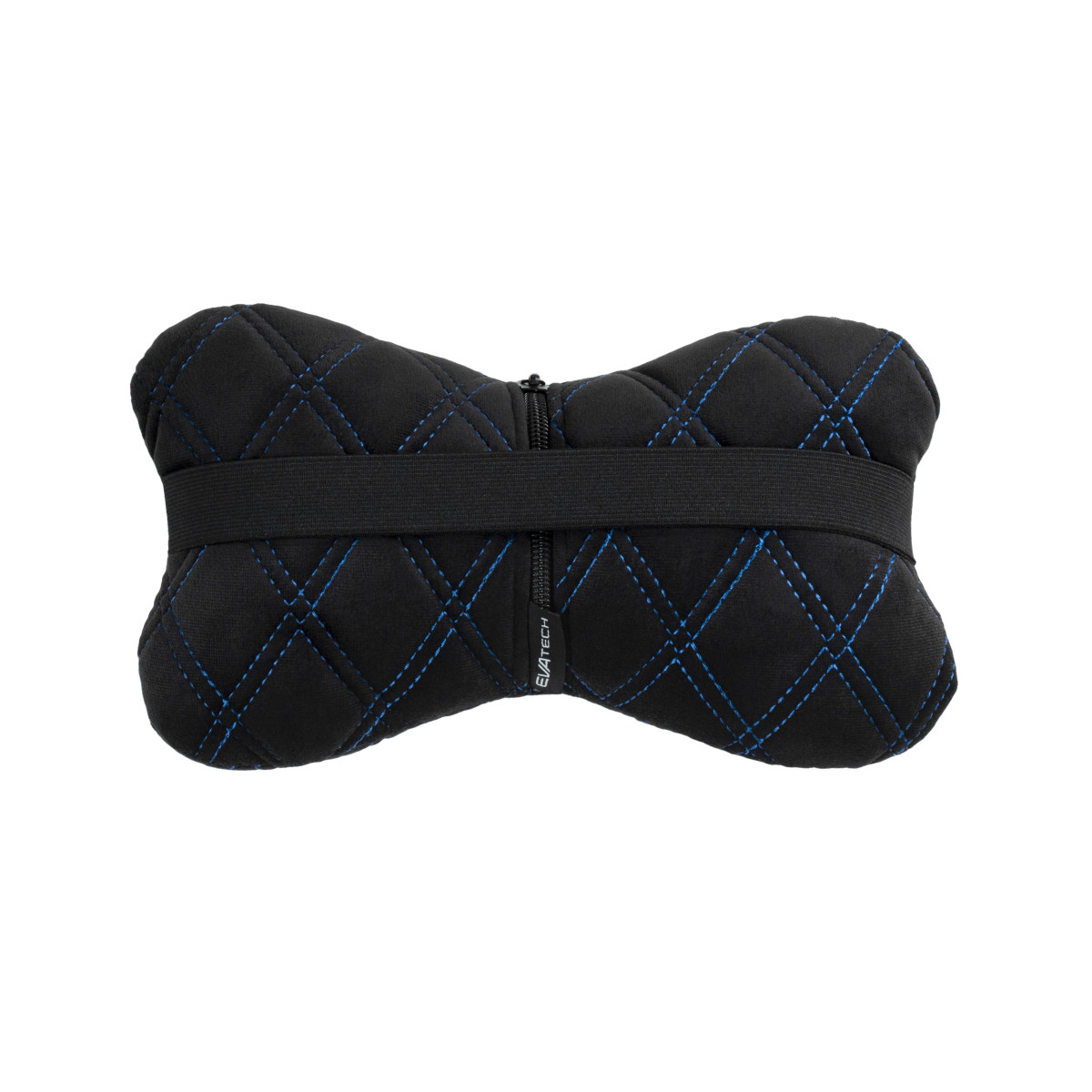 Automobilio sėdynės galvos atramos pagalvė EVAtech 27x16 cm - juoda / mėlynos siūlės Automobilio sėdynės galvos atramos pagalvė EVAtech 27x16 cm - juoda / mėlynos siūlės