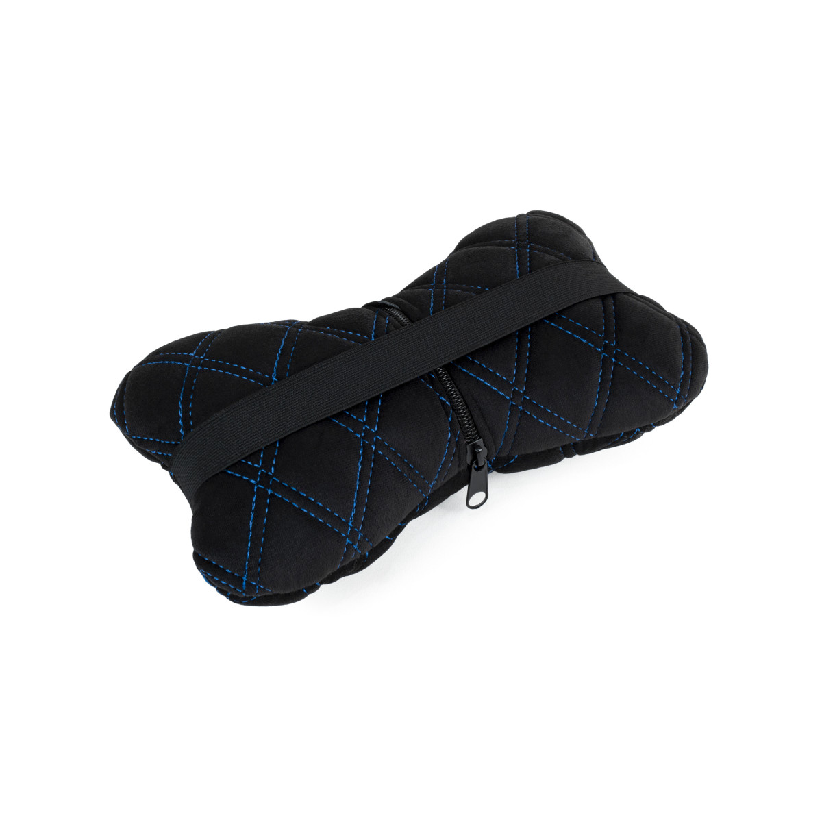 Automobilio sėdynės galvos atramos pagalvė EVAtech 27x16 cm - juoda / mėlynos siūlės Automobilio sėdynės galvos atramos pagalvė EVAtech 27x16 cm - juoda / mėlynos siūlės
