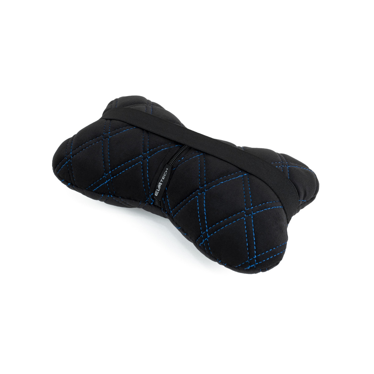Automobilio sėdynės galvos atramos pagalvė EVAtech 27x16 cm - juoda / mėlynos siūlės Automobilio sėdynės galvos atramos pagalvė EVAtech 27x16 cm - juoda / mėlynos siūlės