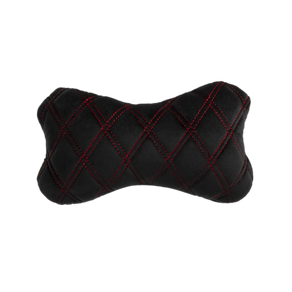 Automobilio sėdynės galvos atramos pagalvė EVAtech 27x16 cm - juoda / raudonos siūlės