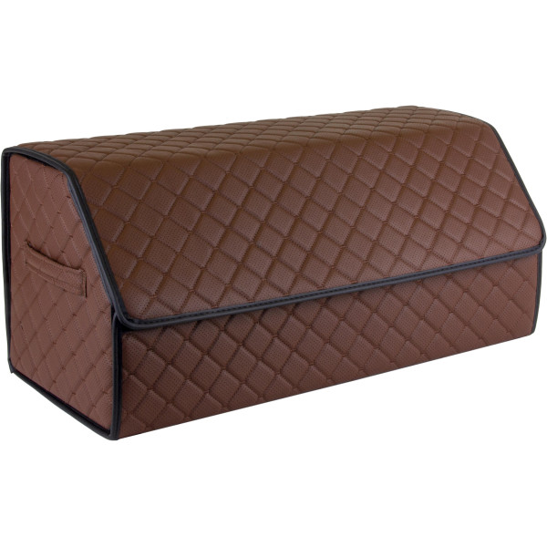 Bagažinės daiktadėžė EVAtech ECO L 30x30x65 cm - ruda / juodi kraštai / rudos siūlės / raudonas vidus