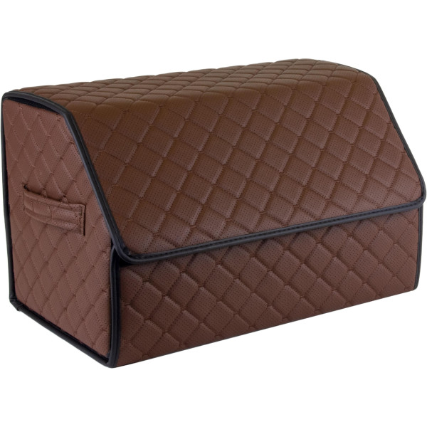 Bagažinės daiktadėžė EVAtech ECO M 30x30x50 cm - ruda / juodi kraštai / rudos siūlės / juodas vidus