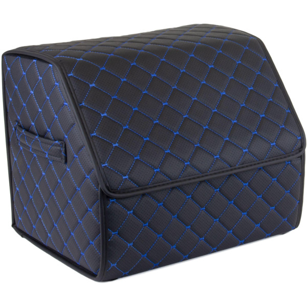 Bagažinės daiktadėžė EVAtech ECO S 30x30x35 cm - juoda / juodi kraštai / mėlynos siūlės / juodas vidus