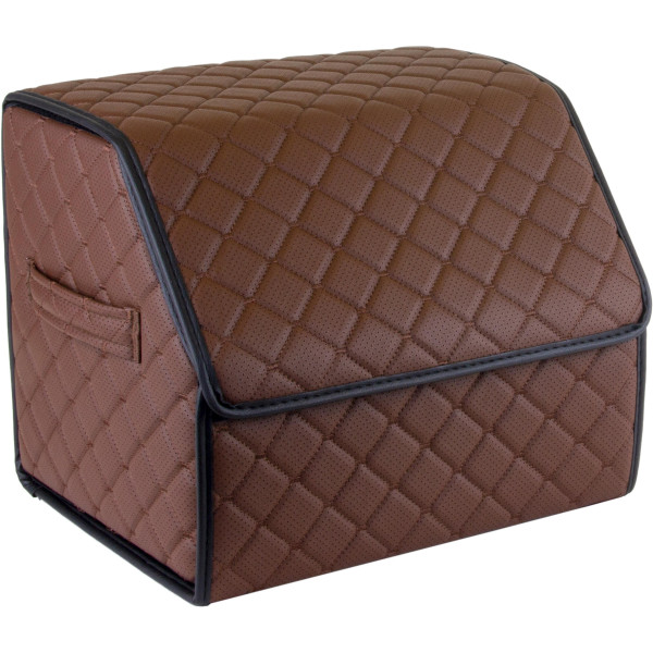 Bagažinės daiktadėžė EVAtech ECO S 30x30x35 cm - ruda / juodi kraštai / rudos siūlės / raudonas vidus
