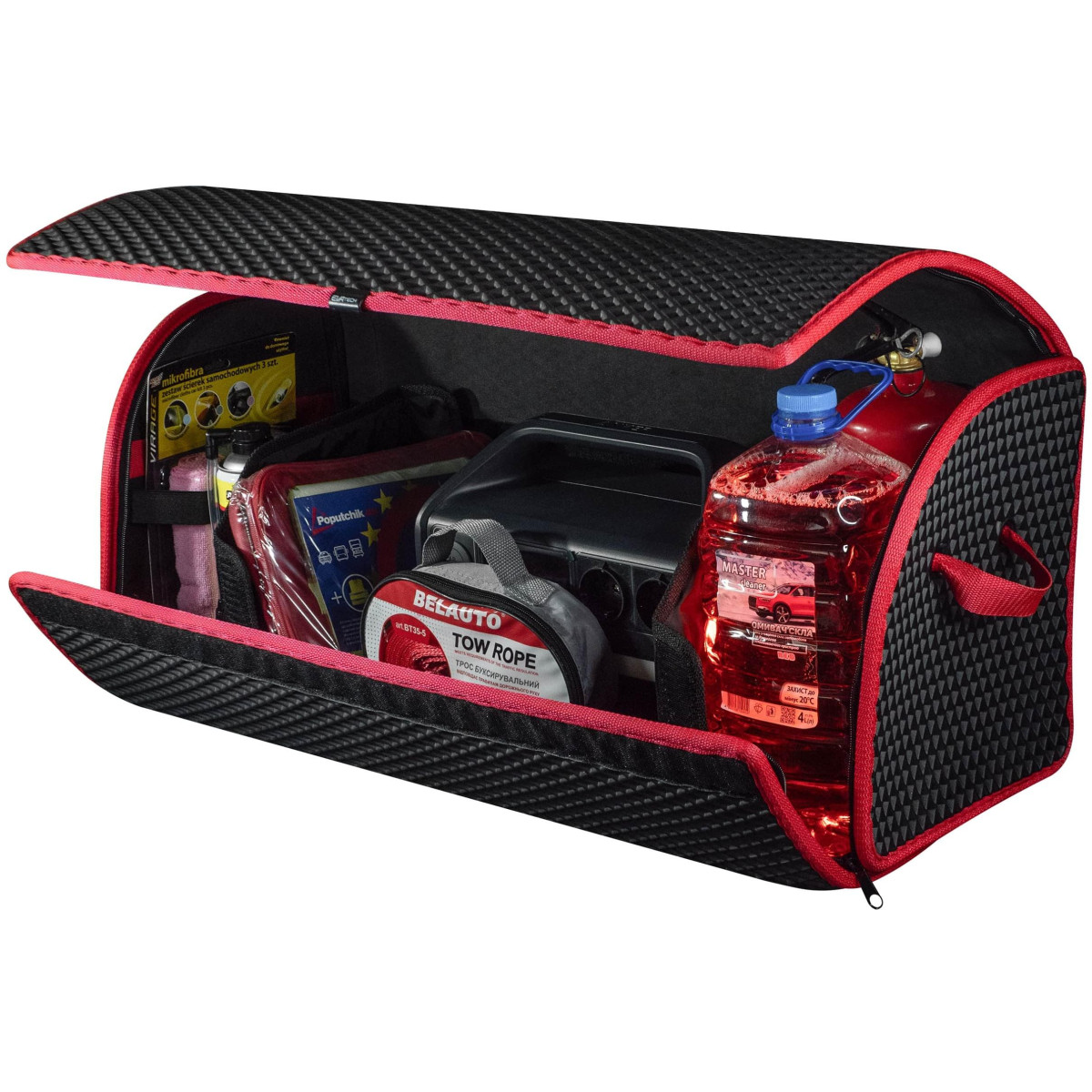 Bagažinės daiktadėžė EVAtech PRO L 32x75x30 cm - juoda / raudoni kraštai Bagažinės daiktadėžė EVAtech PRO L 32x75x30 cm - juoda / raudoni kraštai
