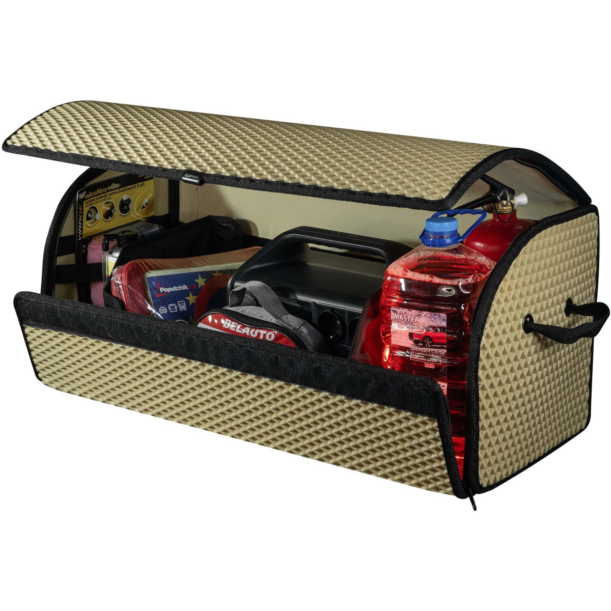 Bagažinės daiktadėžė EVAtech PRO L 32x75x30 cm - smėlio / juodi kraštai Bagažinės daiktadėžė EVAtech PRO L 32x75x30 cm - smėlio / juodi kraštai