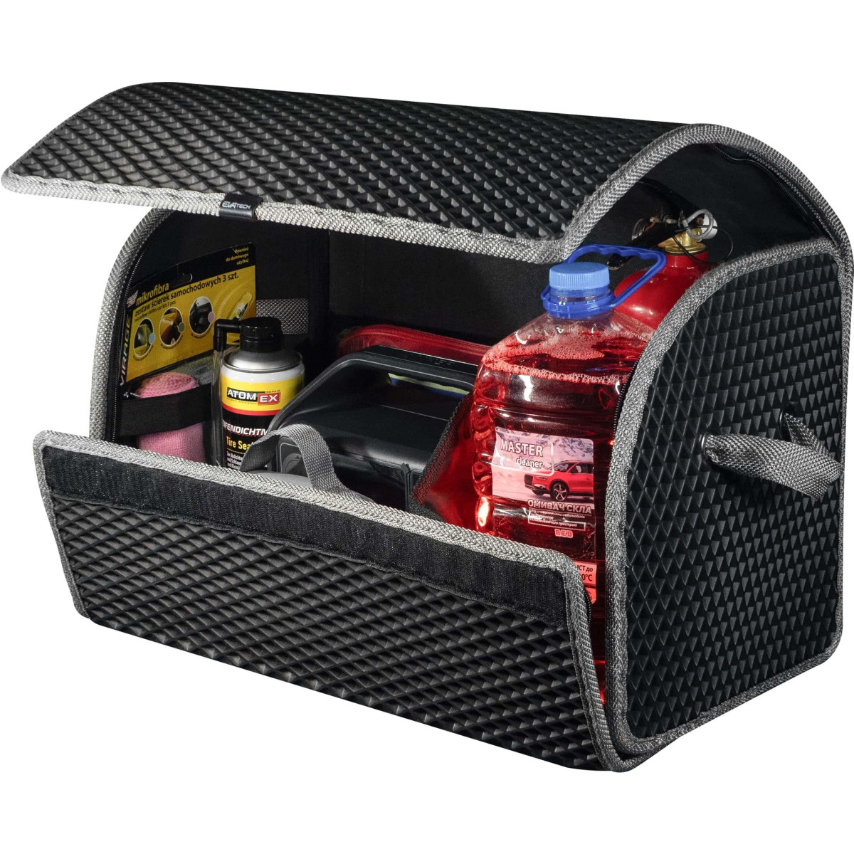 Bagažinės daiktadėžė EVAtech PRO M 32x50x30 cm - juoda / pilki kraštai Bagažinės daiktadėžė EVAtech PRO M 32x50x30 cm - juoda / pilki kraštai