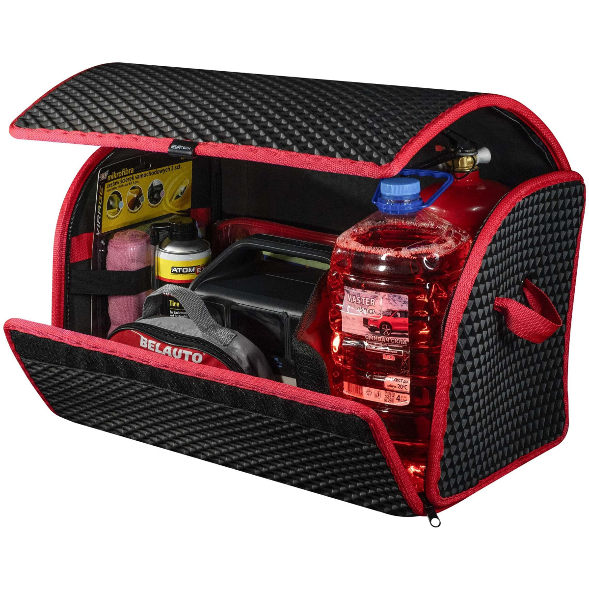 Bagažinės daiktadėžė EVAtech PRO M 32x50x30 cm - juoda / raudoni kraštai Bagažinės daiktadėžė EVAtech PRO M 32x50x30 cm - juoda / raudoni kraštai
