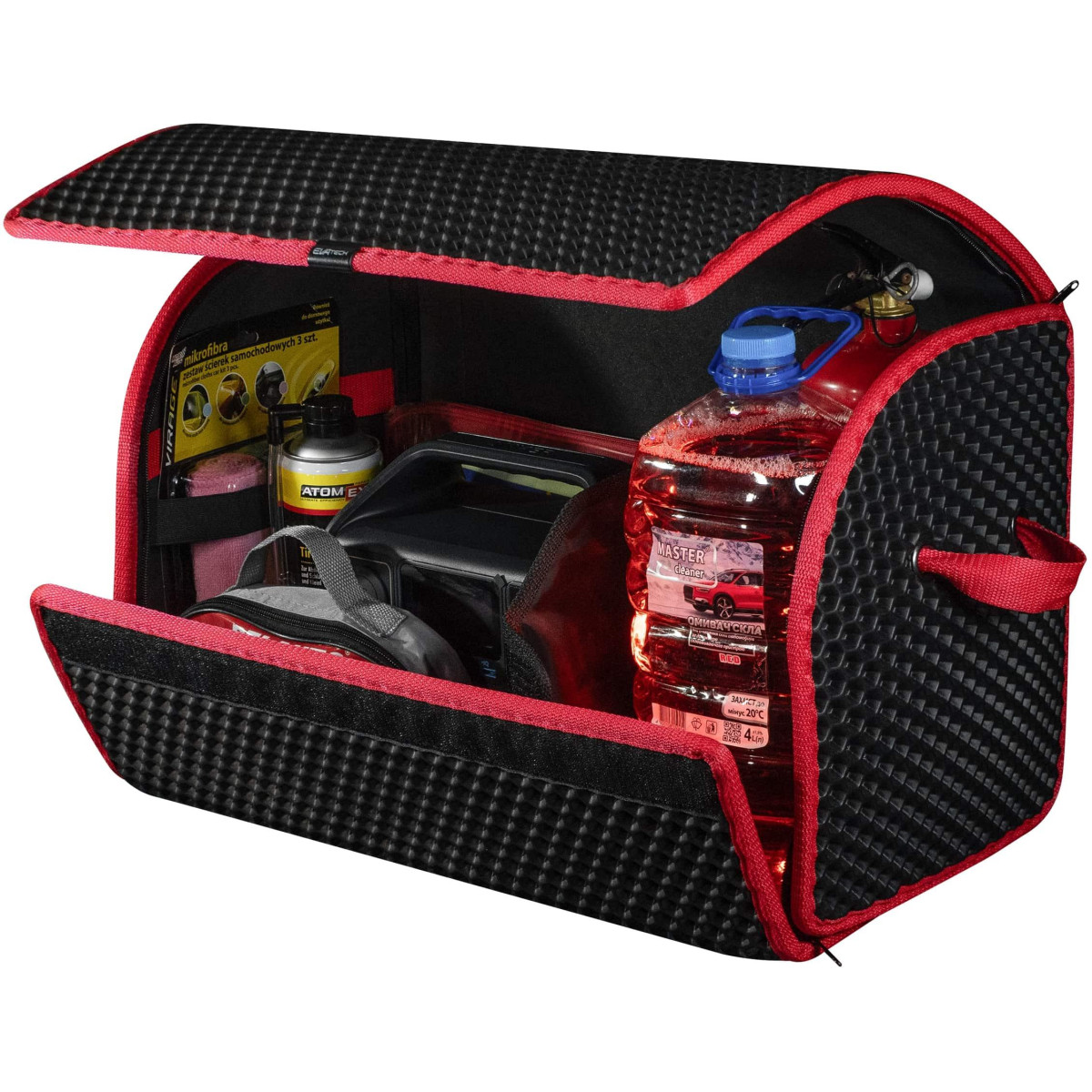 Bagažinės daiktadėžė EVAtech PRO M 32x50x30 cm - juoda / raudoni kraštai Bagažinės daiktadėžė EVAtech PRO M 32x50x30 cm - juoda / raudoni kraštai