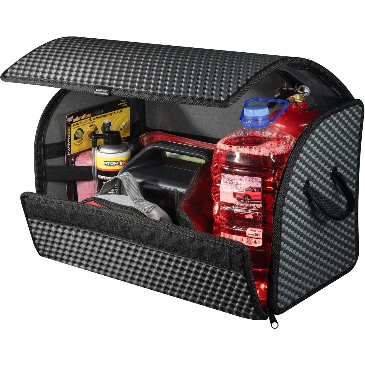 Bagažinės daiktadėžė EVAtech PRO M 32x50x30 cm - pilka / juodi kraštai Bagažinės daiktadėžė EVAtech PRO M 32x50x30 cm - pilka / juodi kraštai