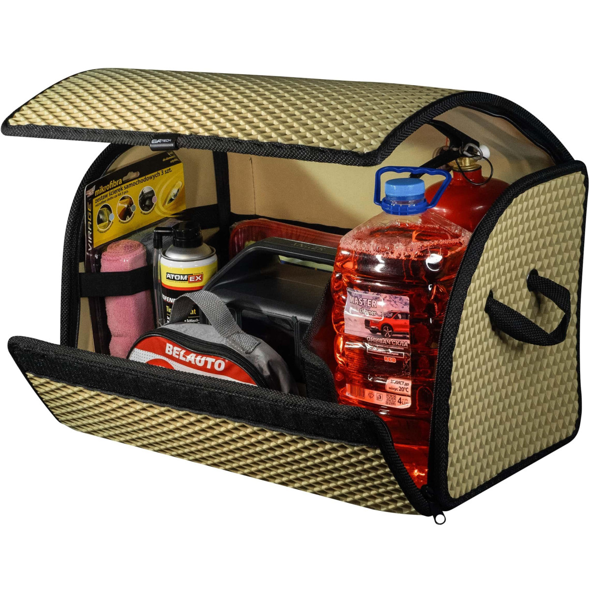 Bagažinės daiktadėžė EVAtech PRO M 32x50x30 cm - smėlio / juodi kraštai Bagažinės daiktadėžė EVAtech PRO M 32x50x30 cm - smėlio / juodi kraštai
