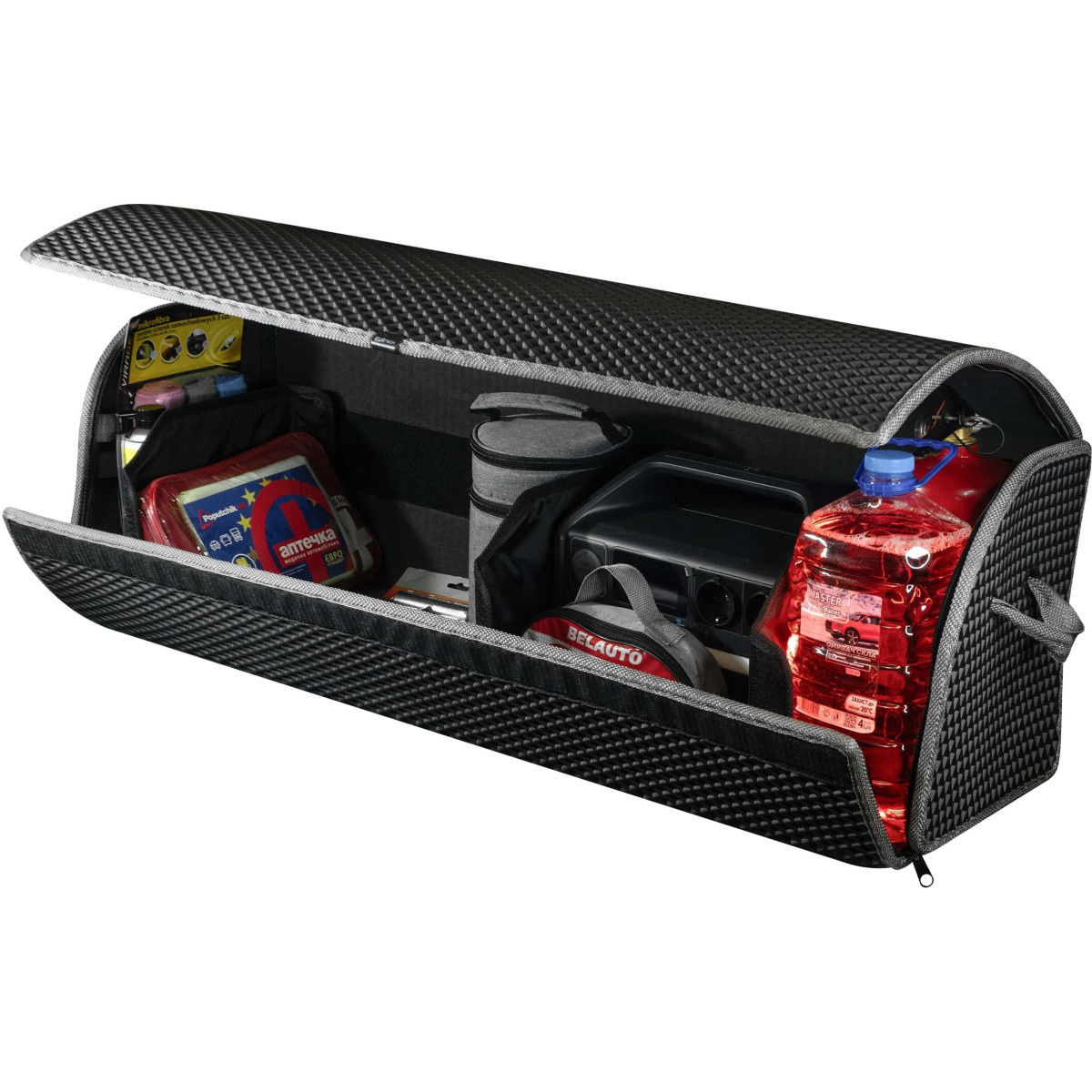 Bagažinės daiktadėžė EVAtech PRO XL 32x100x30 cm - juoda / pilki kraštai Bagažinės daiktadėžė EVAtech PRO XL 32x100x30 cm - juoda / pilki kraštai