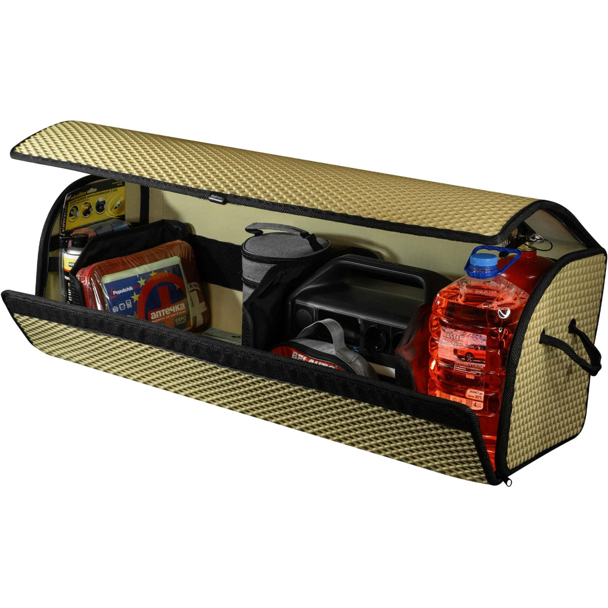 Bagažinės daiktadėžė EVAtech PRO XL 32x100x30 cm - smėlio / juodi kraštai Bagažinės daiktadėžė EVAtech PRO XL 32x100x30 cm - smėlio / juodi kraštai