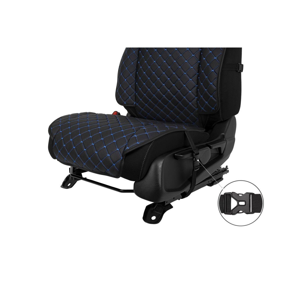 Sėdynės užvalkalas EVAtech ECO Max, 1 vnt. - juoda / juodi kraštai / mėlynos siūlės Sėdynės užvalkalas EVAtech ECO Max, 1 vnt. - juoda / juodi kraštai / mėlynos siūlės